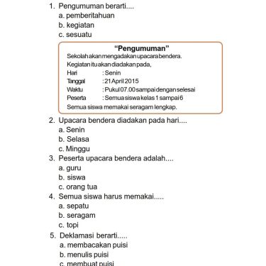 15 Rahasia Latihan Soal UTS Bahasa Indonesia Tema 1 Kelas 2 Agar Anak Cepat Paham
