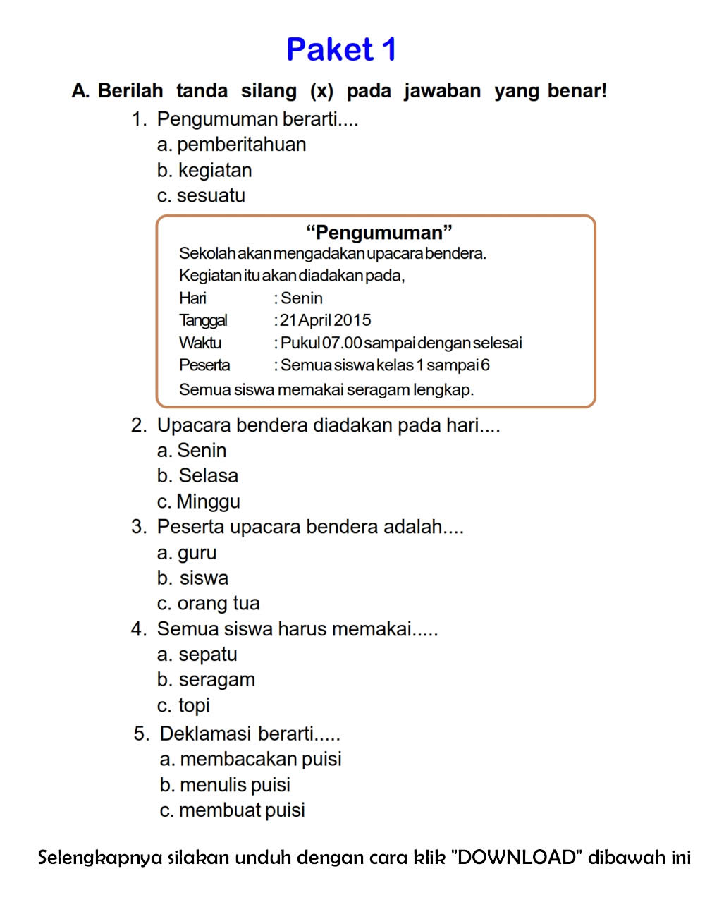 15 Rahasia Latihan Soal UTS Bahasa Indonesia Tema 1 Kelas 2 Agar Anak Cepat Paham
