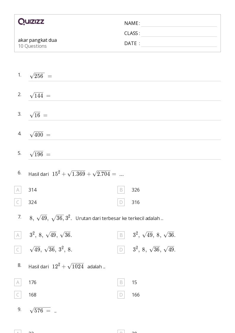 50 lembar kerja Akar untuk Kelas 4 di Quizizz Gratis Dapat Dicetak 50 lembar kerja Akar untuk Kelas 4 di Quizizz Gratis Dapat Dicetak