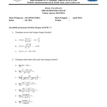 5 Rahasia Lolos Ujian dengan Soal PAT Matematika Kelas 11 Semester 2 Doc Terbaru 2026