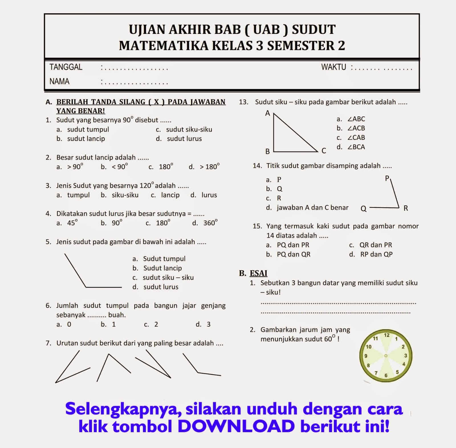 Bocoran 15 contoh soal uts matematika kelas 3 sd semester 2 agar anak cepat paham