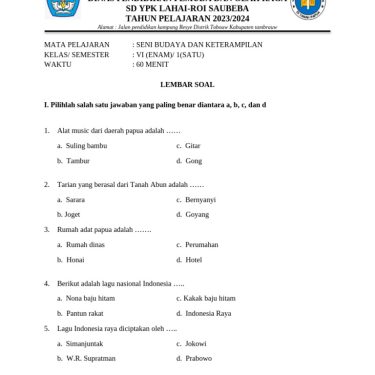 Rahasia Nilai Sempurna 75 Kumpulan Soal SBK Kelas 6 Semester 2 Beserta Kunci Jawabannya