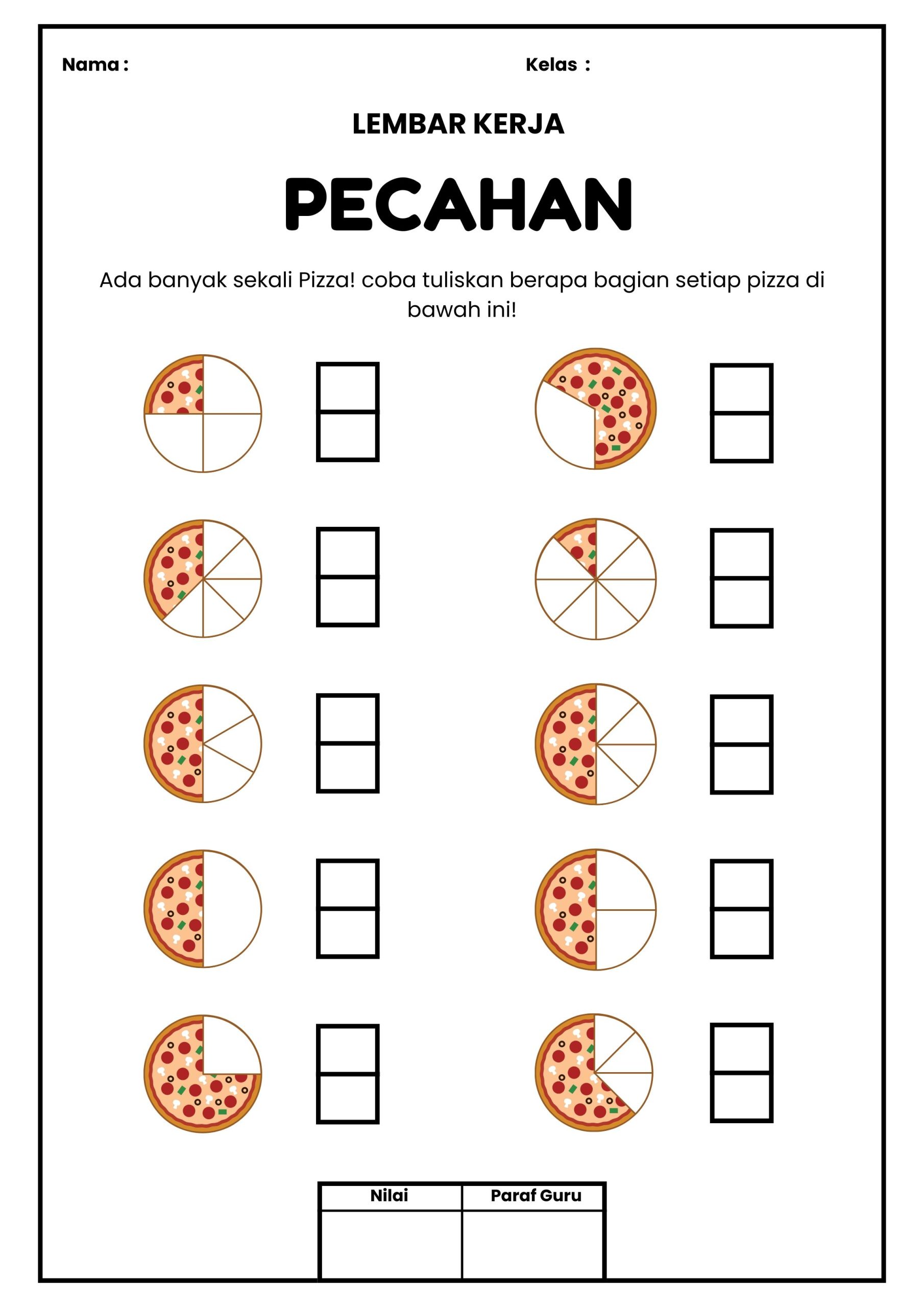 contoh soal pecahan untuk kelas 2 sd