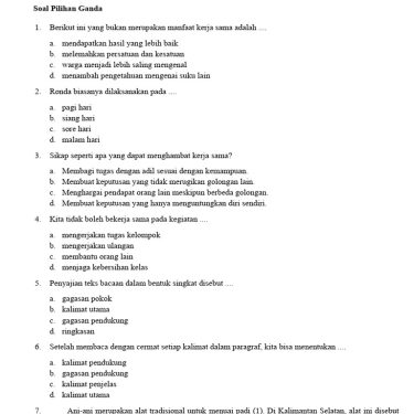 soal penilaian harian kelas 4 tema 1 subtema 2