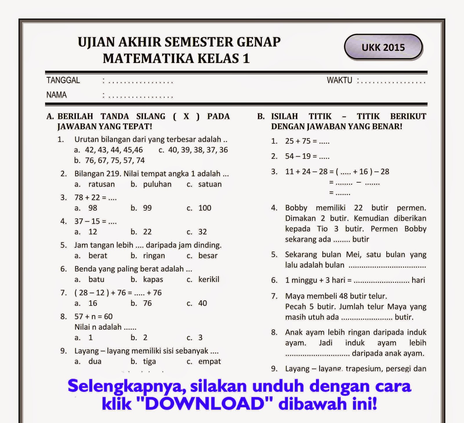 5 Contoh Soal Matematika Kelas 4 Semester 1 yang Wajib Dikuasai Siswa