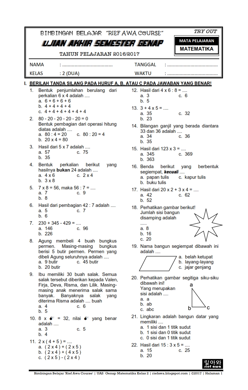 5 Contoh Soal UTS Matematika Kelas 4 Semester 2 Kurikulum Merdeka yang Wajib Dikuasai