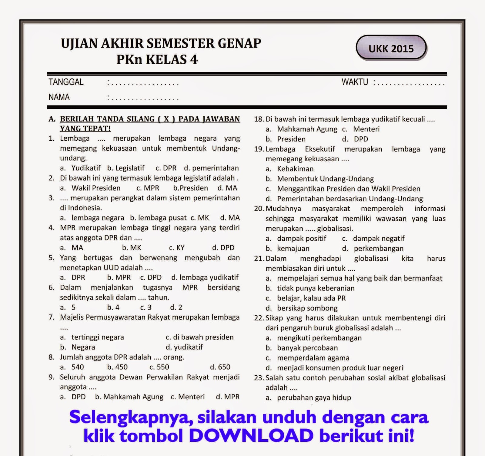 5 Kisi Kisi Soal UTS PKN Kelas 4 Semester 1 yang Wajib Dikuasai Siswa Tahun 2026