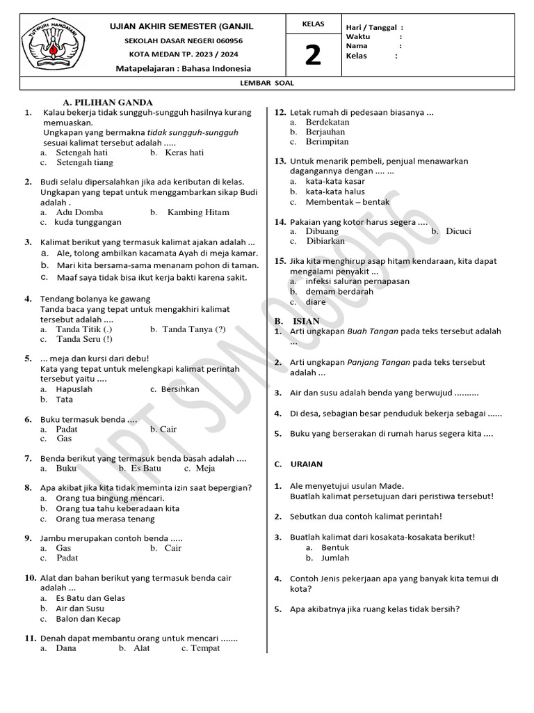 5 Latihan Soal Bahasa Indonesia Kelas 2 Semester 1 yang Wajib Dikuasai Sebelum Ulangan