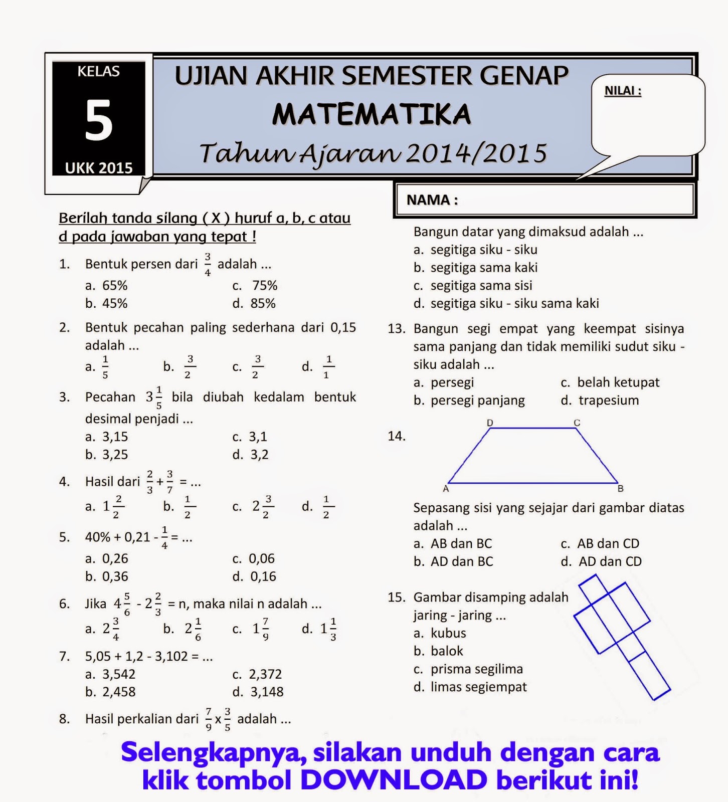 5 Soal Matematika Kelas 9 Semester 1 yang Wajib Dikuasai Sebelum STS 2026 Ternyata Sering Keluar