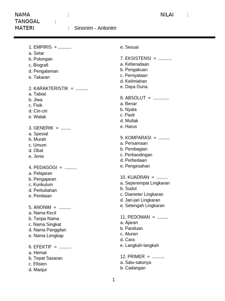 Belajar Sinonim Makin Seru 5 Contoh Soal Sinonim Kelas 2 SD yang Wajib Dikuasai