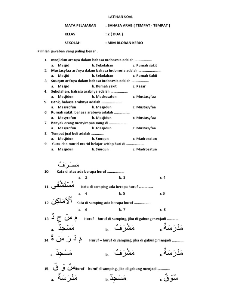 10 Contoh Soal UKK Bahasa Arab Kelas 2 Semester 2 Beserta Kunci Jawaban yang Wajib Dikuasai Sebelum Terlambat