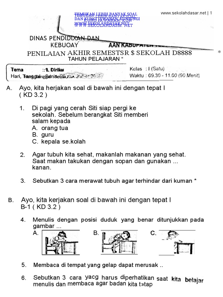 10 Contoh Soal Ulangan Harian Semester 1 Kelas K13 Doc yang Terbukti Bantu Naik Nilai
