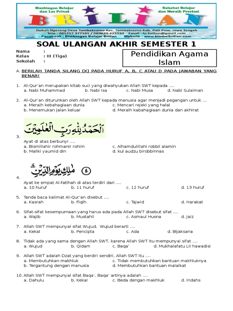 7 Contoh Soal UKK Agama Islam Kelas 1 SD Semester 2 yang Wajib Diketahui Sebelum Ujian