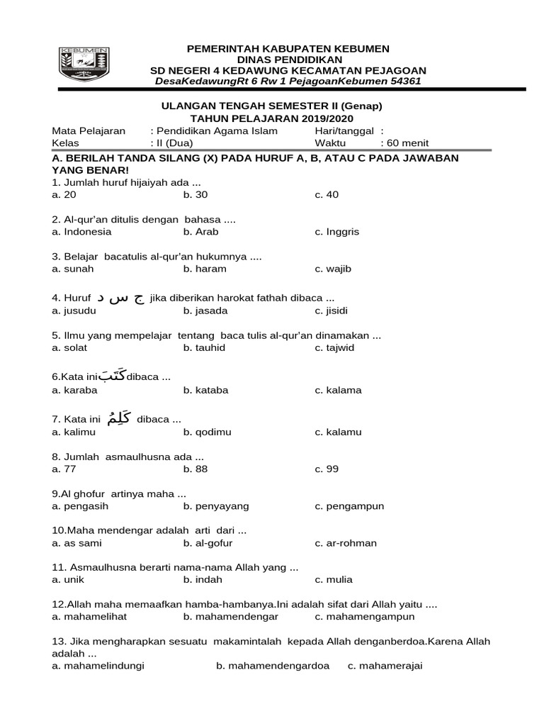 7 Contoh Soal UKK Agama Islam Kelas 2 SD Negeri Yogyakarta yang Wajib Tahu Sebelum Ujian!
