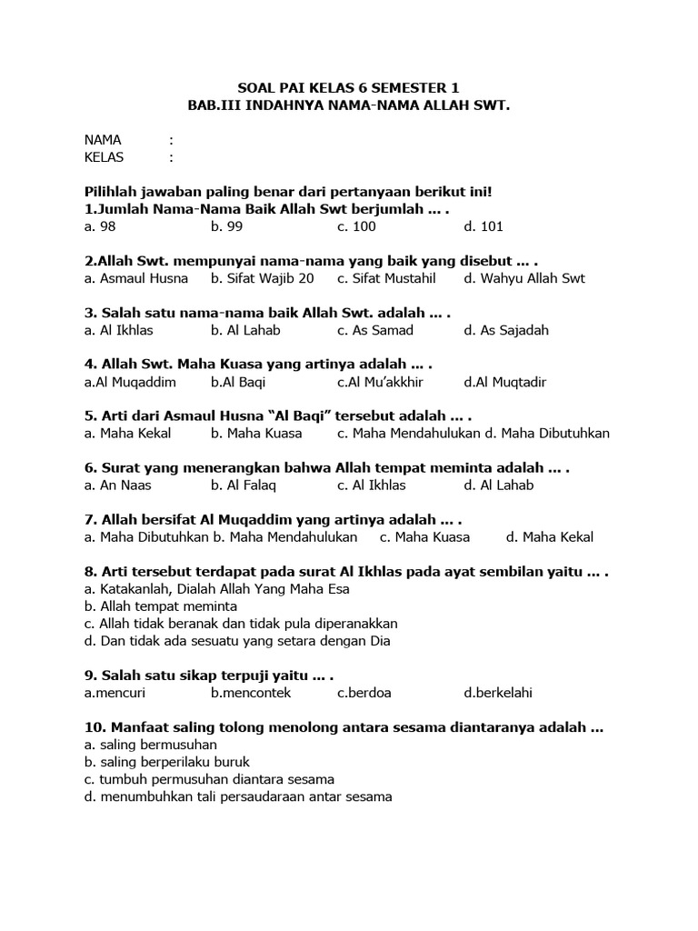 7 Rahasia Contoh Soal Ulangan Harian PAI Kelas 6 Semester 1 yang Wajib Tahu Sebelum Ujian!