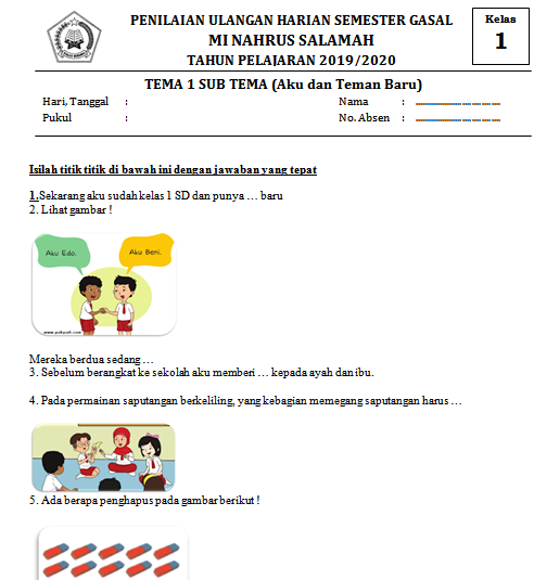 Ini dia 7 Contoh Soal Ulangan Harian PLSBD Kelas 1 SD Semester 1 yang Wajib Dikuasai Siswa Sebelum Terlambat