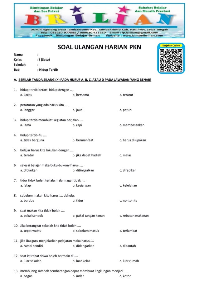 Ternyata Ini Dia Contoh Soal Ulangan Harian PKN Kelas 1 SD Semester 1 yang Wajib Anak Kuasai di Tahun 2026