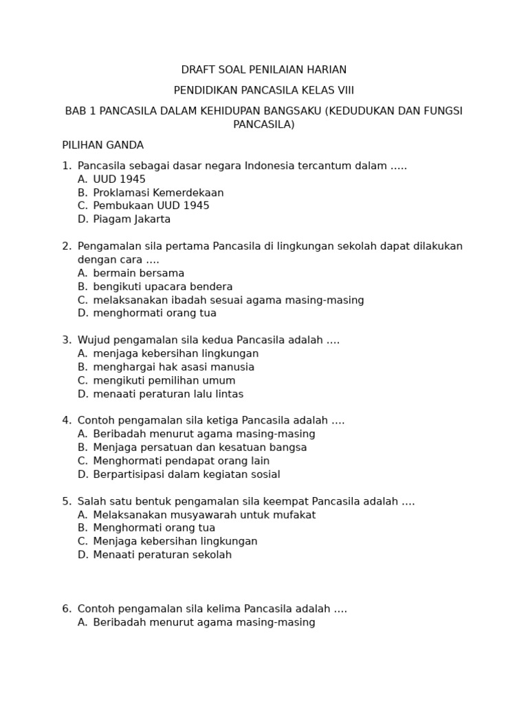 Ternyata Ini Dia Contoh Soal Ulangan Harian PKN Kelas 8 Bab 1 yang Sering Muncul dan Wajib Kamu Kuasai Sebelum Terlambat
