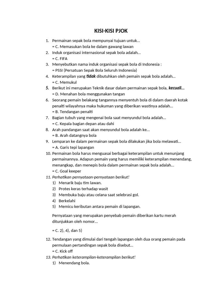 Kisi-Kisi Permainan Sepak Bola dan Voli PDF Kisi-Kisi Permainan Sepak Bola dan Voli PDF