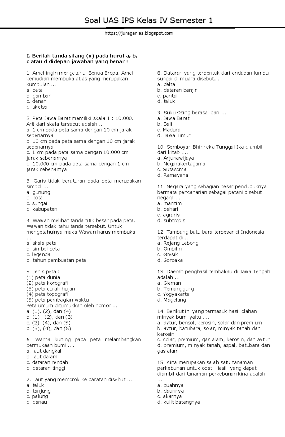 Ternyata Ini Rahasia Kisi-kisi Soal PTS IPS Kelas 4 Semester 1 Kurikulum 2013 yang Wajib Diketahui