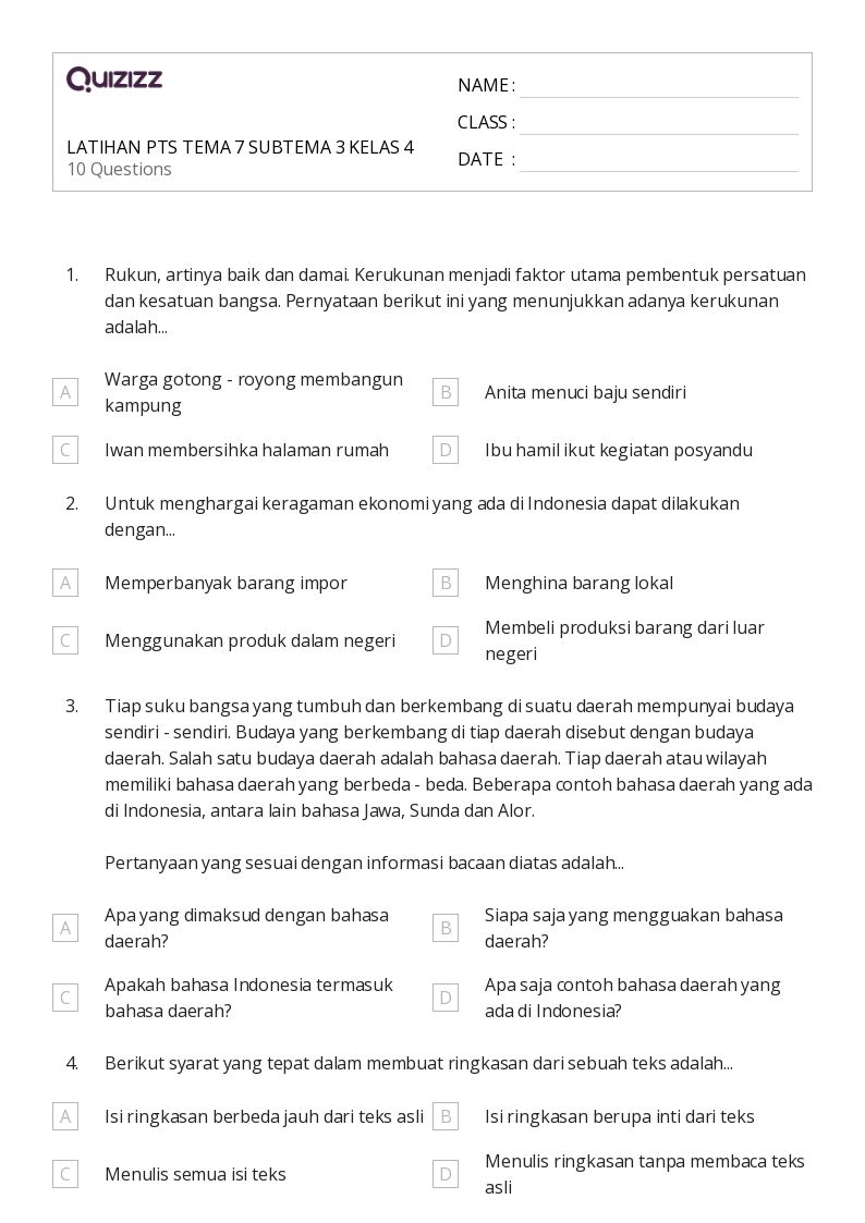 7 Contoh Soal Tema 7 Subtema 3 Kelas 4 yang Wajib Diketahui Sebelum Ujian Tahun Ini