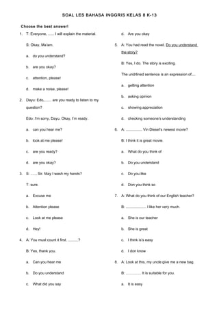 Rahasia Skor Tinggi Pakai latihan soal bahasa inggris kelas 8 semester 1 kurikulum 2013.doc