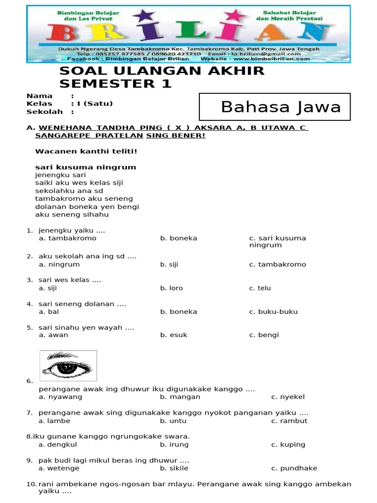 Rahasia Sukses Anak Sekolah Lewat Kumpulan Latihan Soal Bahasa Jawa Kelas 1 Terbaru