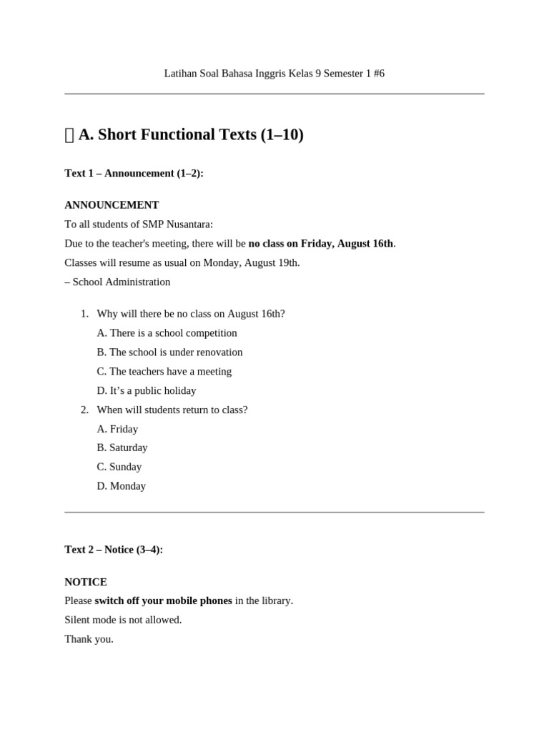 Rahasia Sukses Latihan Soal Bahasa Inggris Kelas 9 Semester 1 Kurikulum 2013.doc Terbukti Ampuh