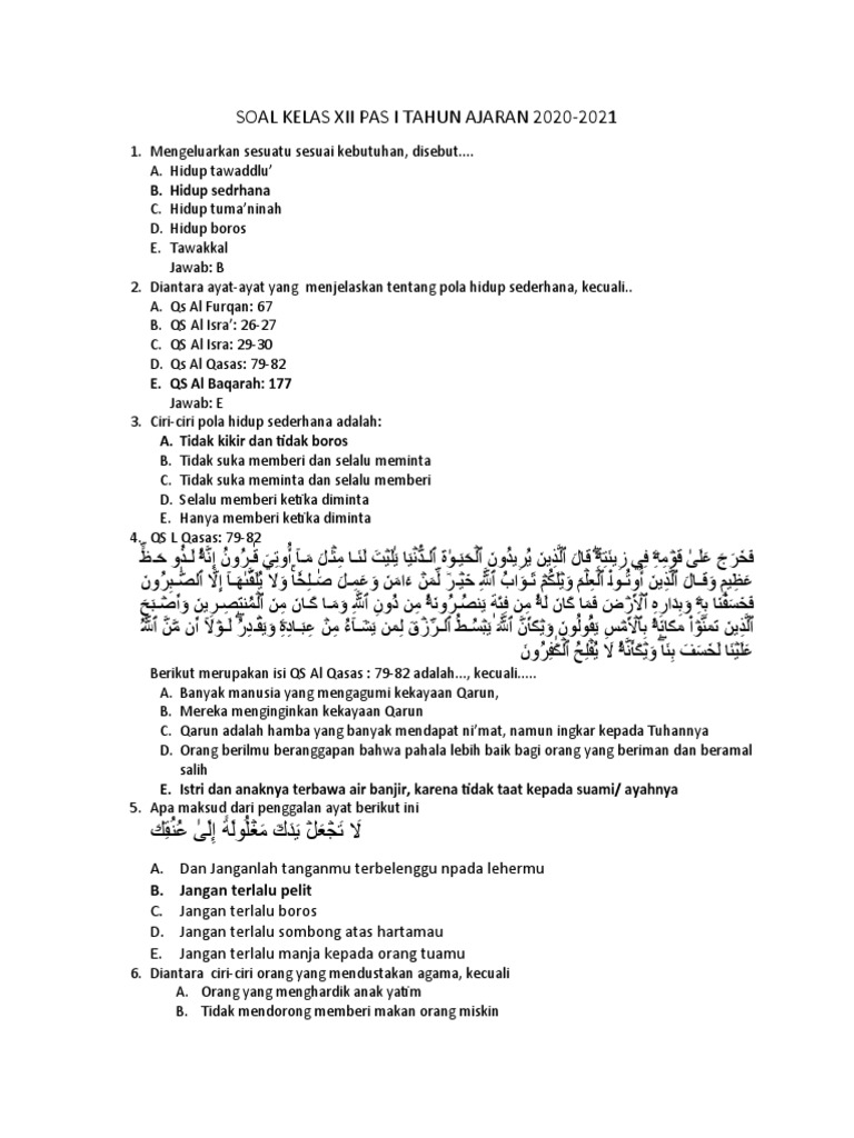 Wajib Tahu! Bocoran Soal Alquran PAI Kelas 12 Semester 1 Agar Nilai Ujian Sempurna