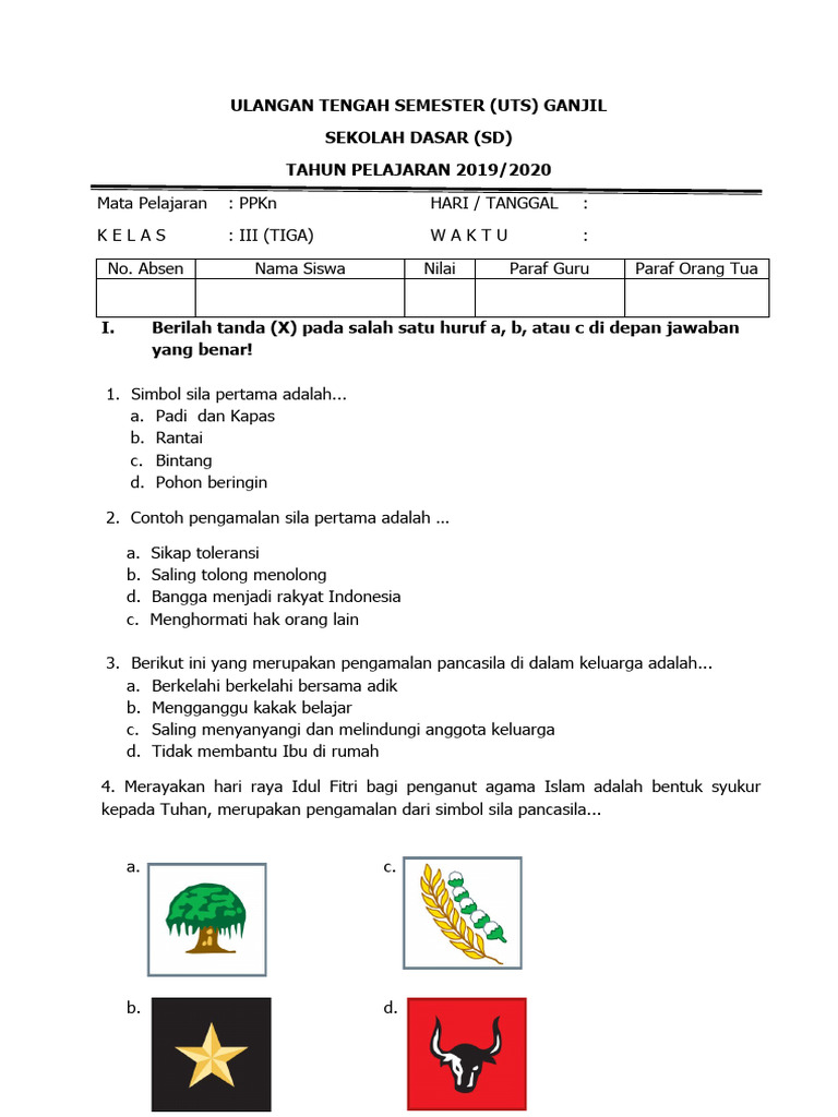 Wajib Tahu! Ini Kumpulan Contoh Soal Ulangan Harian PKN Kelas 3 SD Semester 1 Terbaru